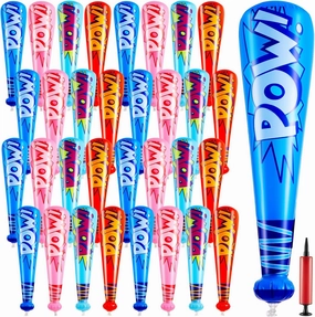 Seematn 32 Pieces Pow Inflatable Baseball Bats 17 Inch Inflatable Toy Bats for Kids Baseball Party Decoration Favor Carnival Birthday Party Supplies Prizes Sports Theme Toys, 4 Colors