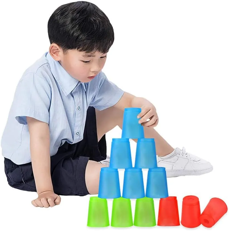 SEISSO Stack Cups, Stacking Cup Set Classic Stack Training Game Toys for Boys Girls Kids Stacking Cups with Carry Bag (12 Pack Blue)