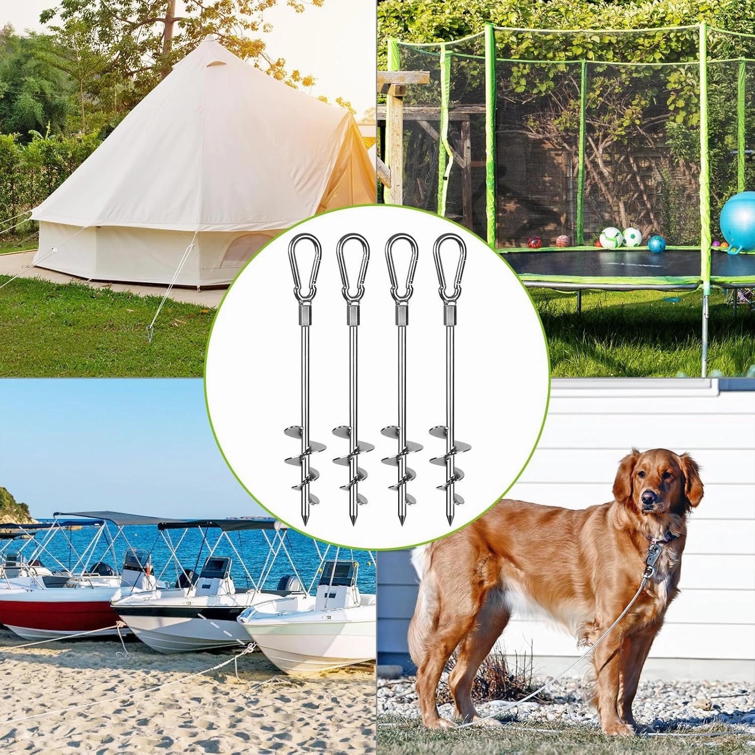 SELEWARE 18 Inch Ground Anchors Screw in, Heavy Duty Trampoline Stakes, Tent Stakes, High Wind Wider Spiral Earth Anchors for Trampolines, Camping Tent, Sheds, Carports, Securing Animals, Swing Sets