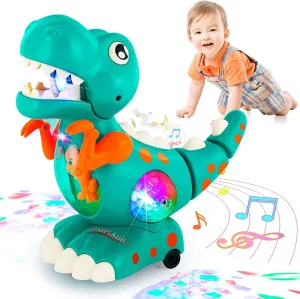 SENCU Dinosaur Toys for Baby 6 to 12 Months, Infant Tummy Time Crawling Gifts,Light-up Musical Autism Sensory Kids Toys for Toddler Boys Age 12 18 24 36 Months Walking Toddler Birthday Gifts