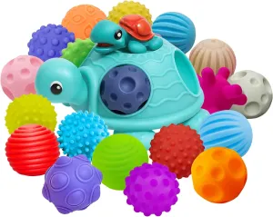 Sensory Balls for Baby Sensory Baby Toys 6 to 12 Months for Toddlers 1-3, Sensory Turtle Toy with Sensory Balls, Montessori Toys for Babies 6-12 Months Infant 0-6 Months (12 Pack)