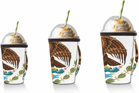 Set of 3 Packs Reusable Hot and Iced Coffee Cup Sleeve The Mighty Eagle is Catching Food Neoprene Tumbler Sleeve Cartoon Eagle (16,24,32oz)