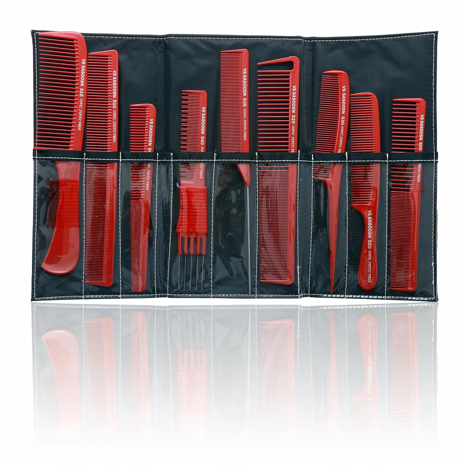 SHANY Cosmetics 8 Piece Pro Comb Set with Black Pouch Unbreakable Pro Series Combs, Red, 9.8 Ounce