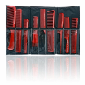 SHANY Cosmetics 8 Piece Pro Comb Set with Black Pouch Unbreakable Pro Series Combs, Red, 9.8 Ounce