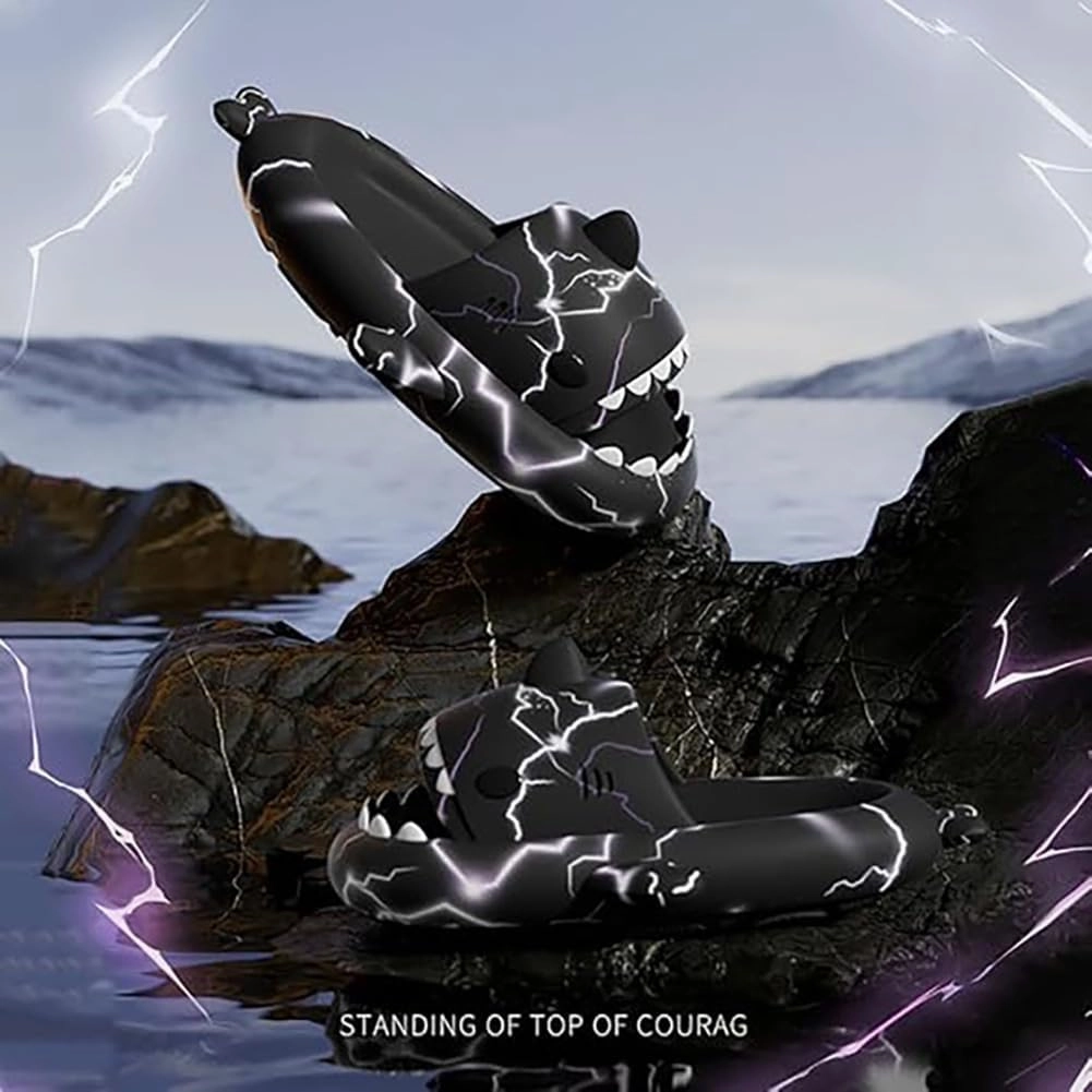 Shark Slides Unisex, Novelty Cloud Shark Slippers Anti-Slip Quick Drying, Spooky Shark Slippers Halloween Glow in the Dark