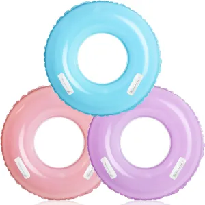 ShinyRelief 3 Pack 33'' Inflatable Pool Floats with Handle for Kids Adult Macaron Swim Tube Rings Inner Tubes, Pool Floaties Toys Beach Swimming Summer Bachelorette Party Toys