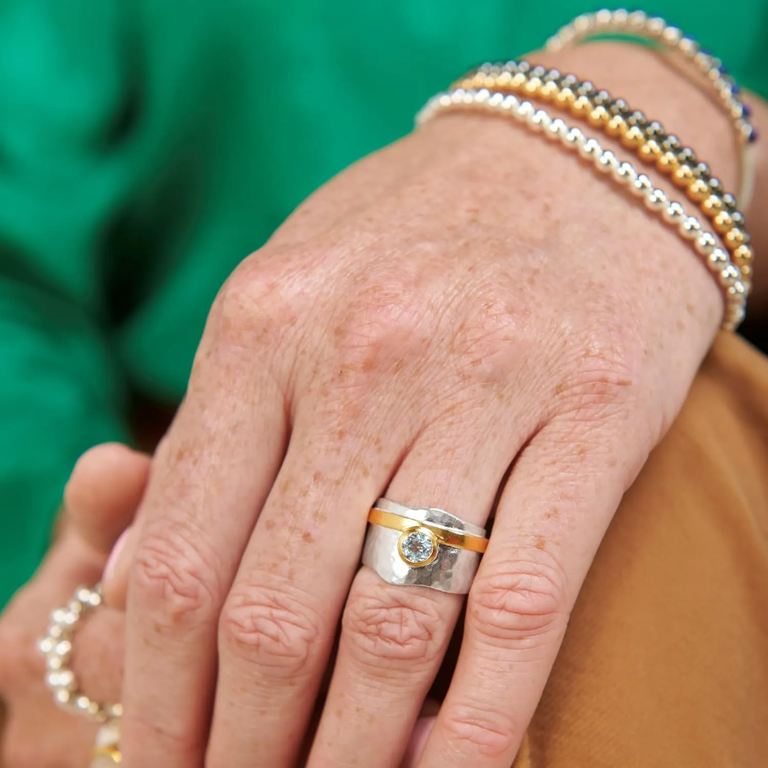 Silpada 'Sensational’ Sterling Silver with 18K Yellow Gold-Plating Blue Topaz Ring