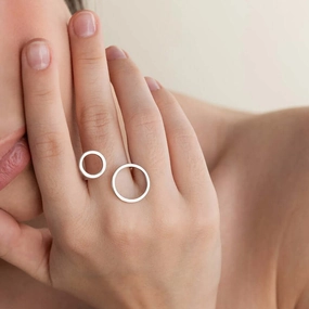 Silver Open Ring Geometric Design Women's Statement Jewelry