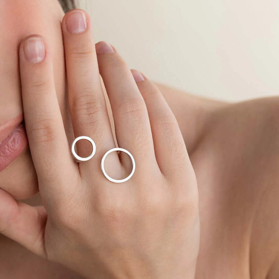 Silver Open Ring Geometric Design Women's Statement Jewelry