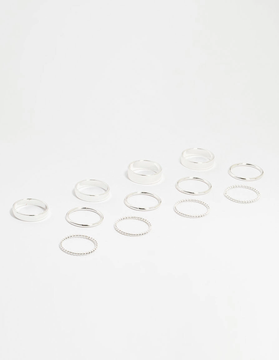 Silver Thick Simple Stacking Rings 12-Pack