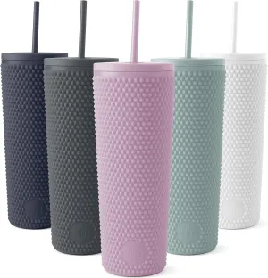 Simple Modern Plastic Matte Studded Tumbler with Lid and Straw | Reusable BPA Free Iced Coffee Cups Double Wall Smoothie Cup | Gifts for Women Men Him Her | Classic Collection | 24oz | Lavender Mist