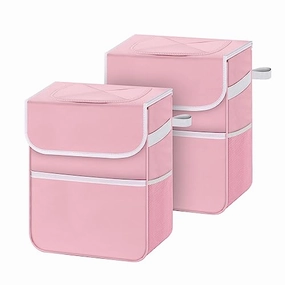 Simple Deluxe 2 Pack Car Trash Can with Lid, Leak-Proof Car Garbage Can with Storage Pockets, Collapsible Multipurpose Car Trash Bag for Car Accessories, 2 Gallon, Pink