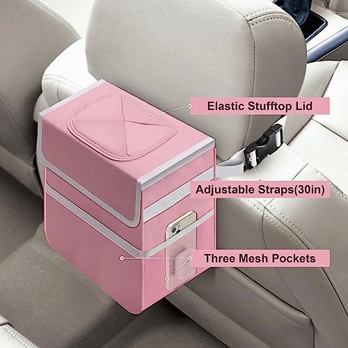 Simple Deluxe 2 Pack Car Trash Can with Lid, Leak-Proof Car Garbage Can with Storage Pockets, Collapsible Multipurpose Car Trash Bag for Car Accessories, 2 Gallon, Pink