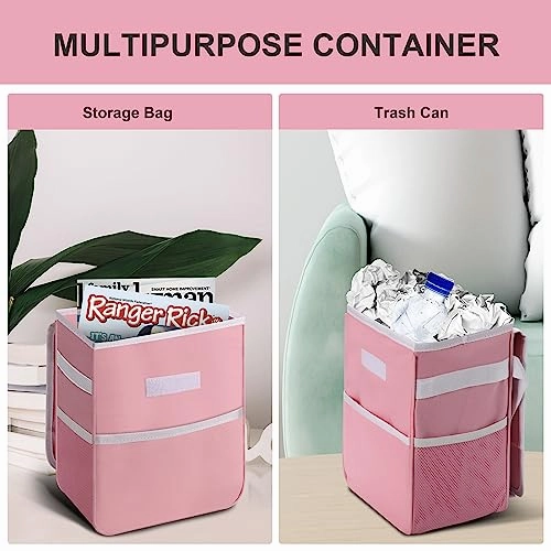 Simple Deluxe 2 Pack Car Trash Can with Lid, Leak-Proof Car Garbage Can with Storage Pockets, Collapsible Multipurpose Car Trash Bag for Car Accessories, 2 Gallon, Pink