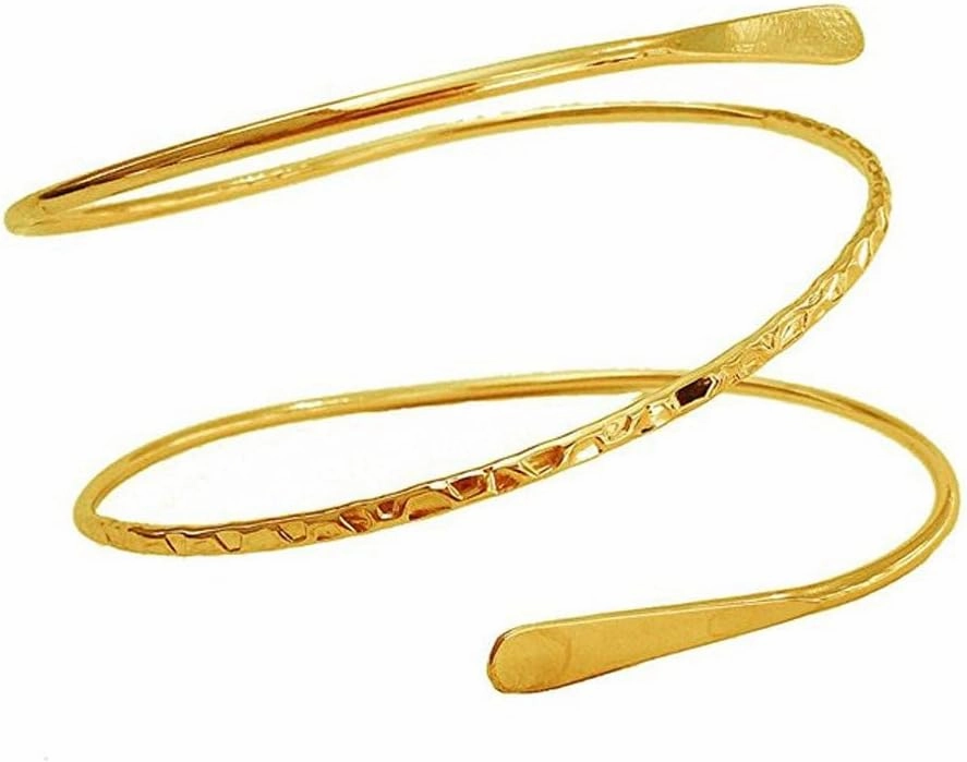 Simple Metal Coil Upper Arm Cuff Open Arm Bracelet Hammered Wrap Armband Bangle for Women