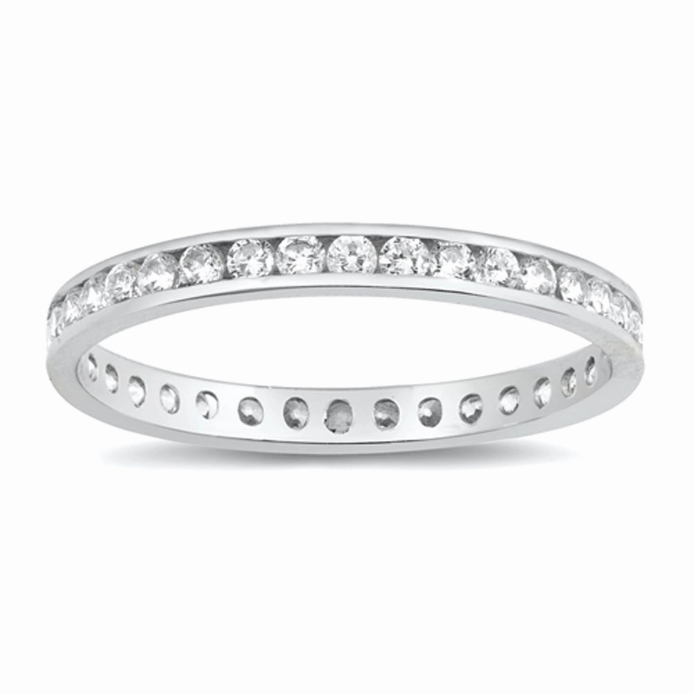 Simple Studded Eternity Promise Ring .925 Sterling Silver Sizes 4-12