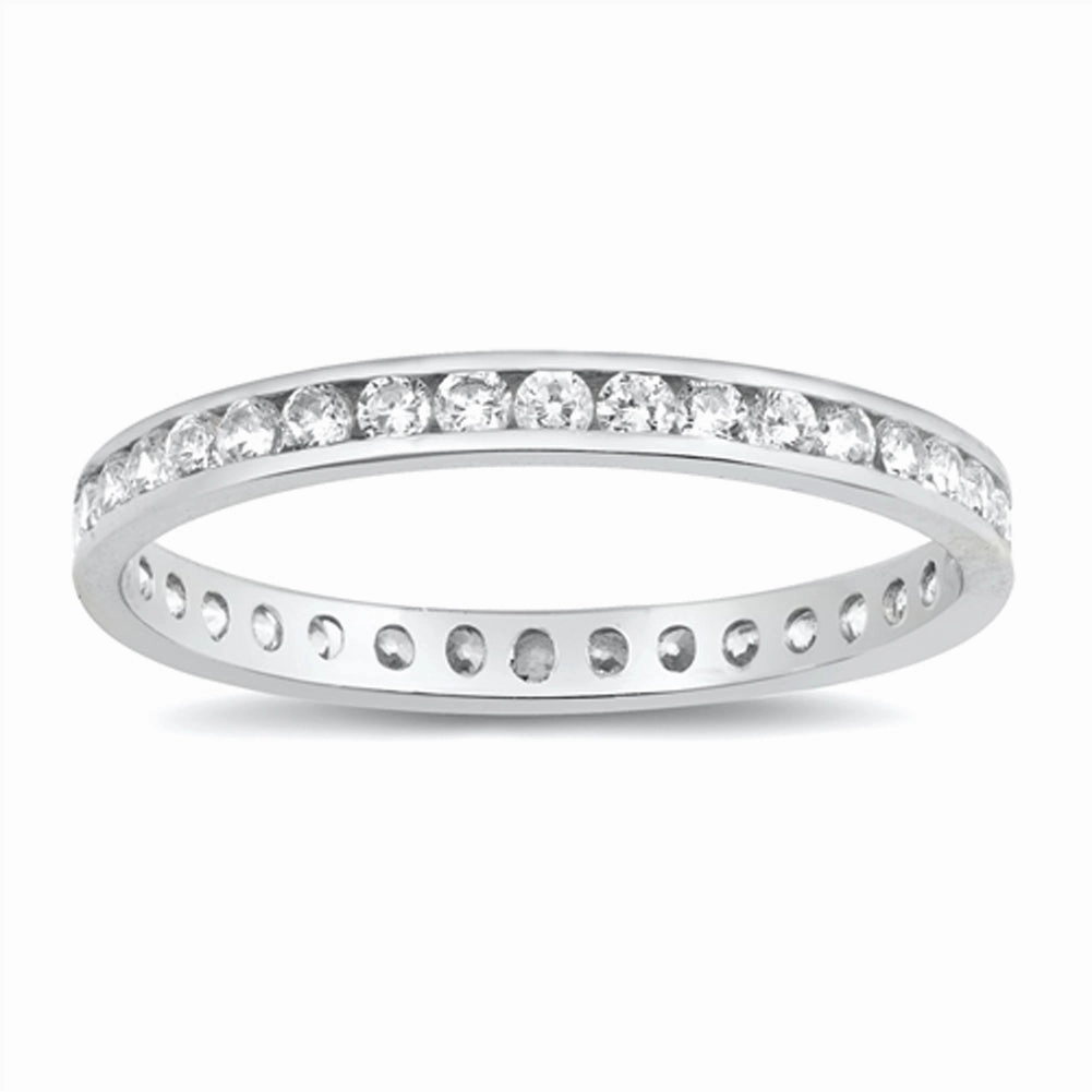 Simple Studded Eternity Promise Ring .925 Sterling Silver Sizes 4-12