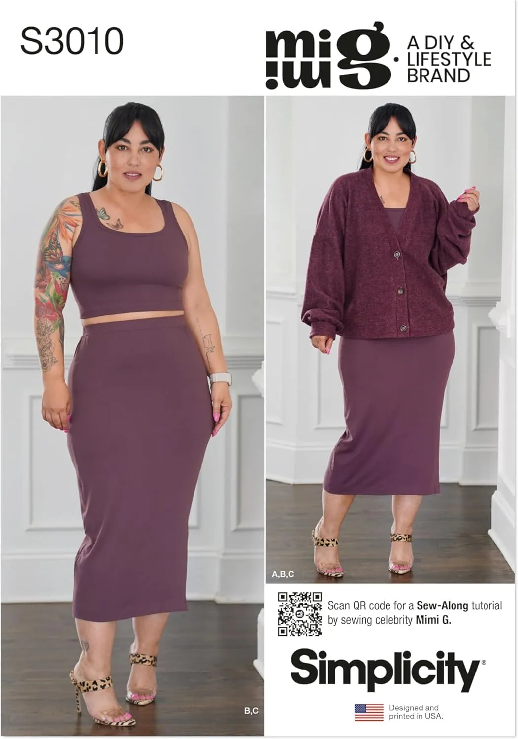 Simplicity SS3010K5 Misses' Slouch Fit Knit Cardigan, Racerback Tank Top and Skirt Sewing Pattern Packet by Mimi G Style, Design Code S3010, Sizes 8-10-12-14-16, Multicolor