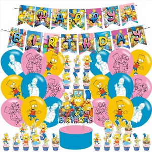 Simpsons Party Decorations,Birthday Party Supplies For Simpsons Party Supplies Includes Banner - Cake Topper - 12 Cupcake Toppers - 20 Balloons - 3 Simpsons Foil Ballon