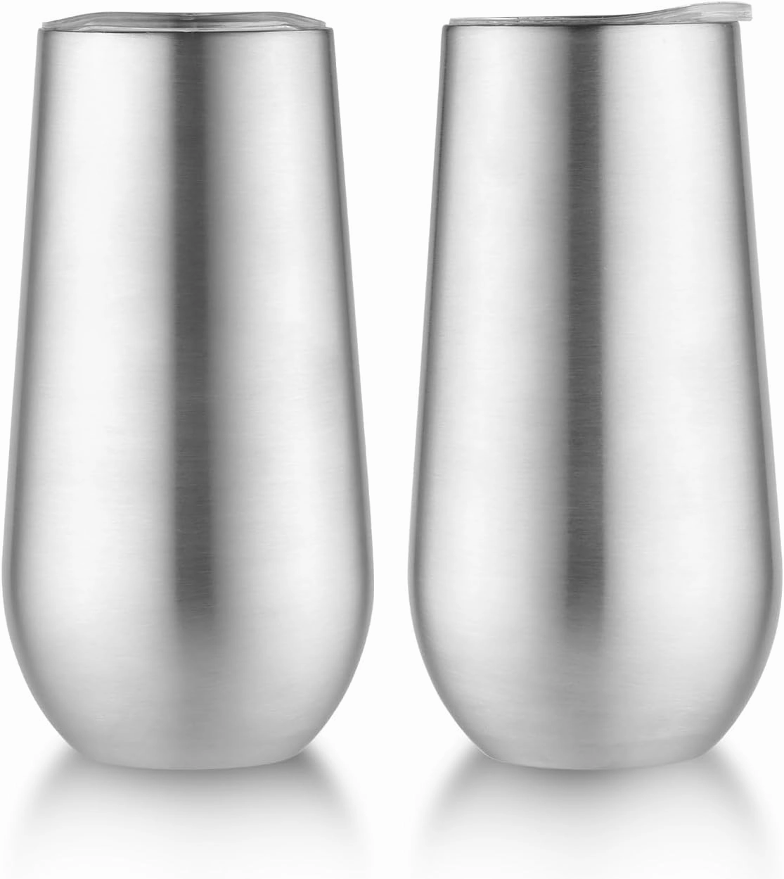 Sivaphe 2Pack Stemless Champagne Flutes Set with Lid Stainless Steel Insulated Vacuum Tumbler Cocktail Cups Reusable Wedding Toasting Method 6 Ounce Sliver