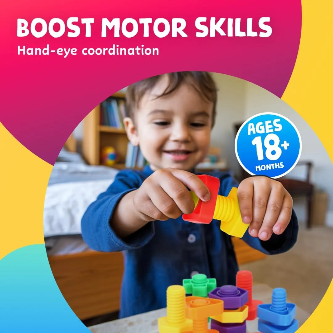 Skoolzy 24-Piece Nuts and Bolts - Montessori Motor Skill Set for 18 Month  Kids with eBook
