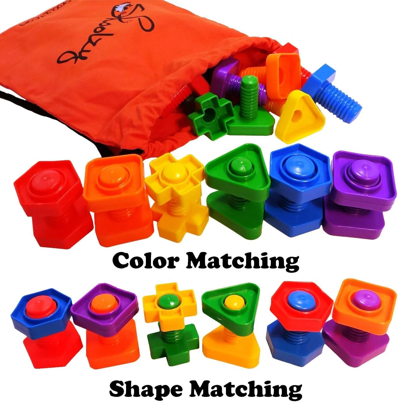 Skoolzy 24-Piece Nuts and Bolts - Montessori Motor Skill Set for 18 Month  Kids with eBook