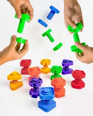 Skoolzy 24-Piece Nuts and Bolts - Montessori Motor Skill Set for 18 Month  Kids with eBook