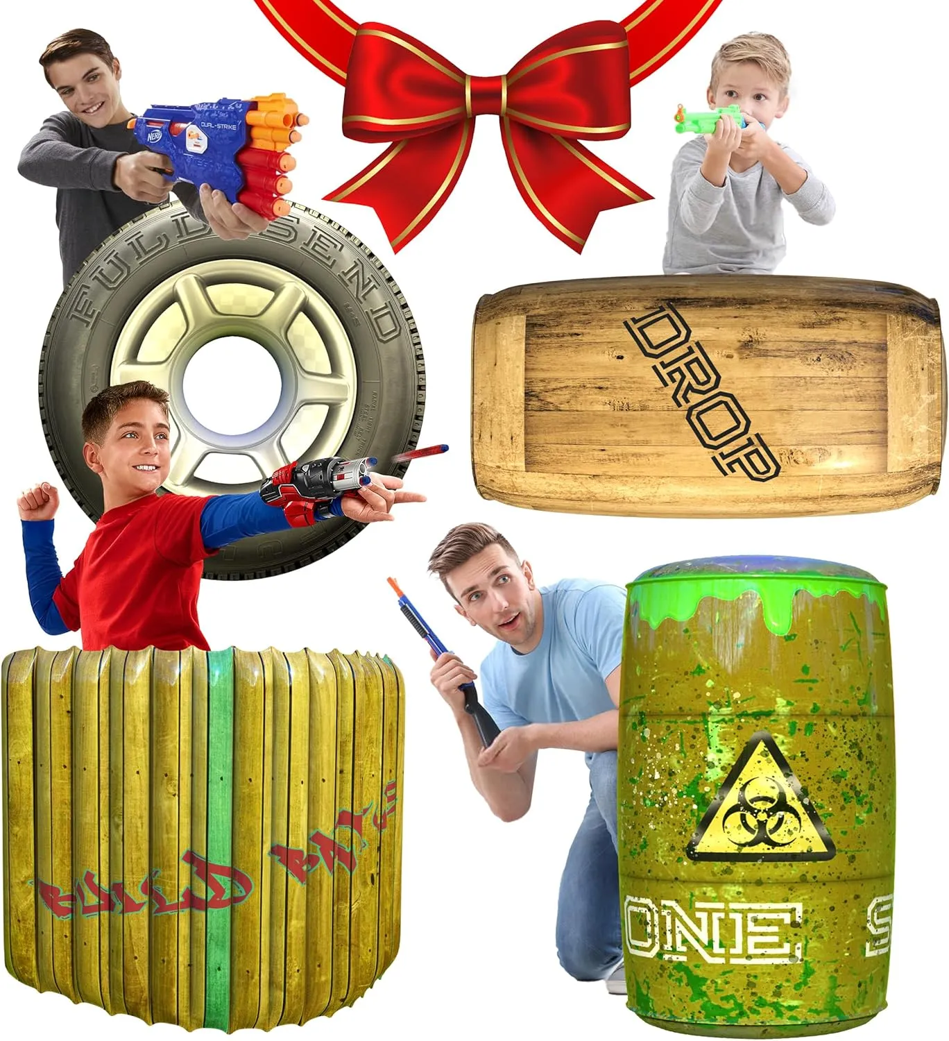 Skywin Inflatable Obstacles- Inflatable Battle Bunkers,4 Pieces Inflatable Battle Obstacle, Bunker Set Play Combat Obstacles and Laser Tag Obstacles (Green)