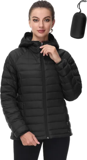 SLOW DOWN Women Lightweight Down Puffer Jacket, Women Hooded Packable Winter Jacket