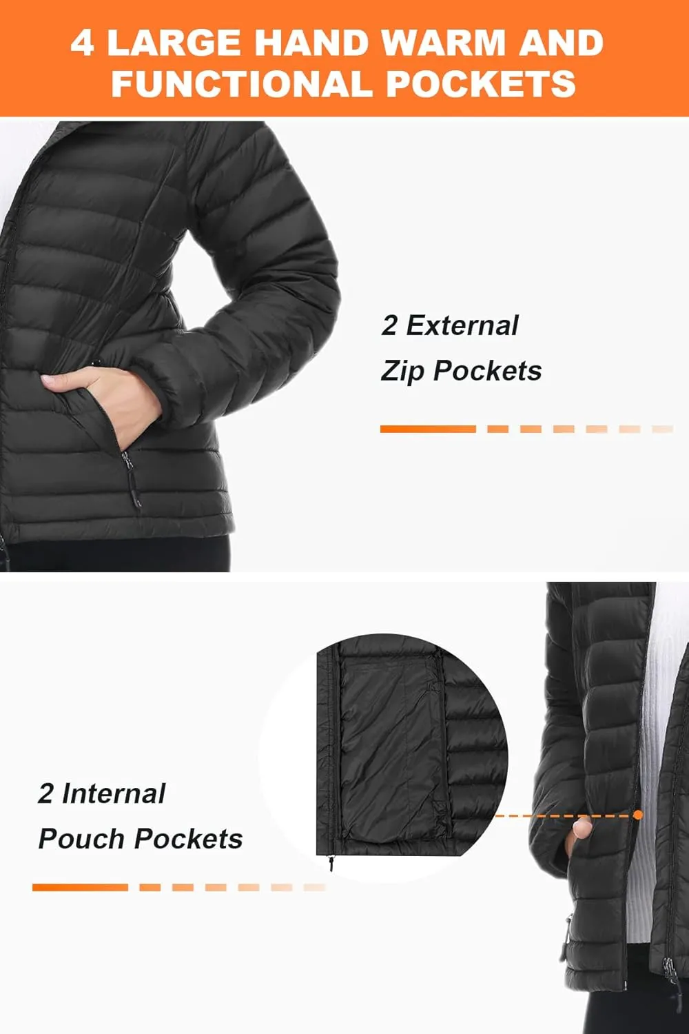 SLOW DOWN Women Lightweight Down Puffer Jacket, Women Hooded Packable Winter Jacket