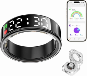 Smart Ring Health Tracker with LED Display Screen, IP68 Waterproof Fitness Tracker, Bluetooth Connection Health Ring Compatible with iOS/Android, Activity Tracker/Heart Rate/Blood Oxygen/Sleep/Step