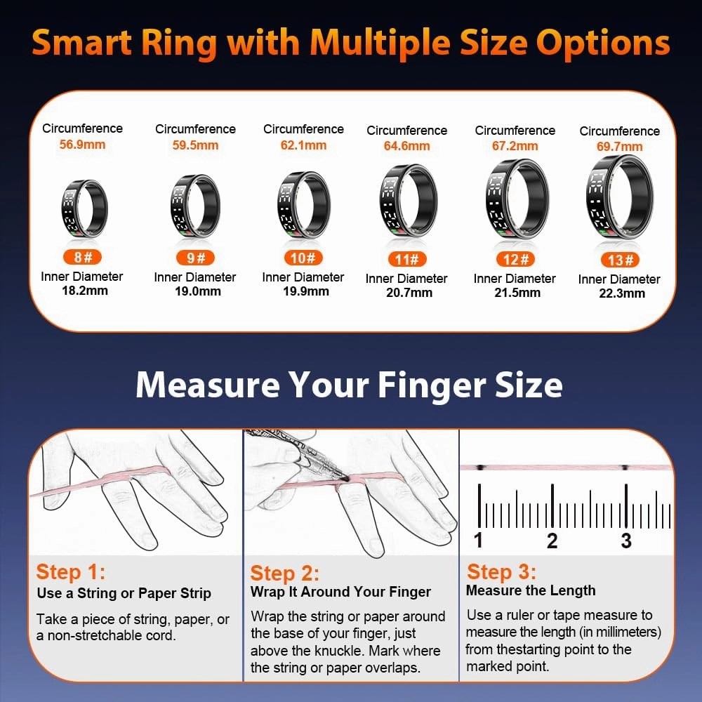 Smart Ring Health Tracker with LED Display Screen, IP68 Waterproof Fitness Tracker, Bluetooth Connection Health Ring Compatible with iOS/Android, Activity Tracker/Heart Rate/Blood Oxygen/Sleep/Step