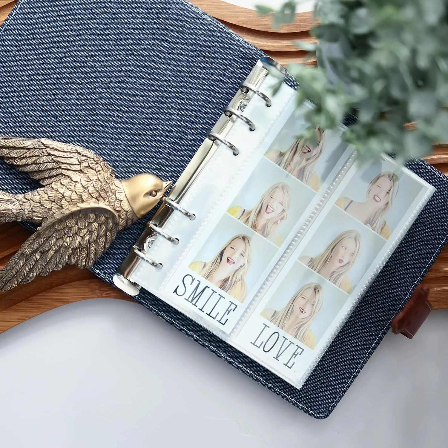 SMILE&WAVE Photo Album For 2X6 Photo Booth Slip In Strips - 6 Ring Glitter Notebook Sparkle Binder With 20 2 By 6 Photo Sleeves - Fits 80 Slide In Photobooth Photo Prints (DENIM, 2X6), SW-PHB-6R