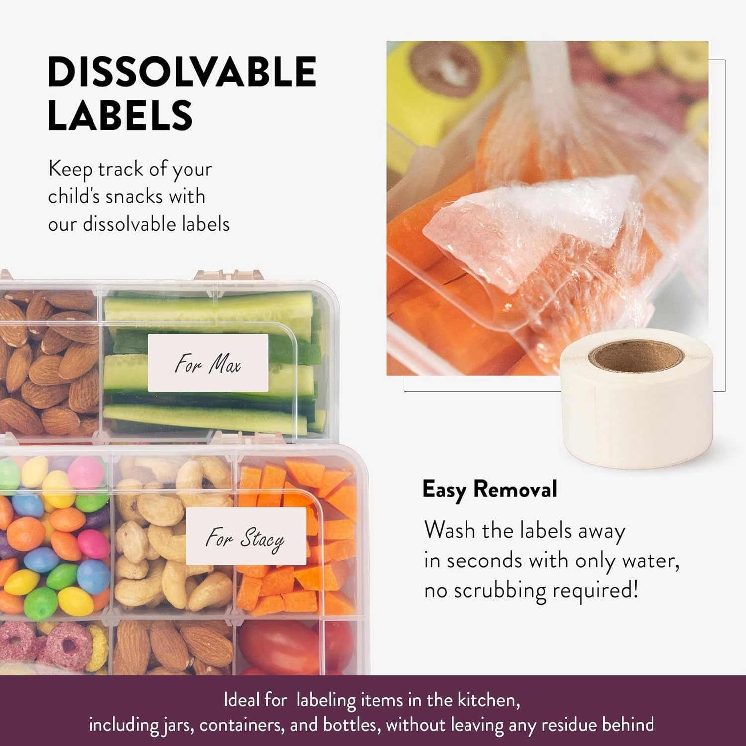 Snack Box Containers Set of 2-Reusable,100 Dissolvable Labels, 8 Adjustable Compartments, Dishwasher Safe, BPA-Free, Food Grade, Durable Design, PARENT TESTED PARENT APPROVED AWARD (2 Pack)(Clear)