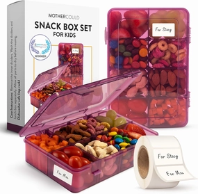 Snack Box Containers Set of 2-Reusable,100 Dissolvable Labels, 8 Adjustable Compartments, Dishwasher Safe, BPA-Free, Meal Prep Container, PARENT TESTED PARENT APPROVED AWARD (2 Pack) (Purple)