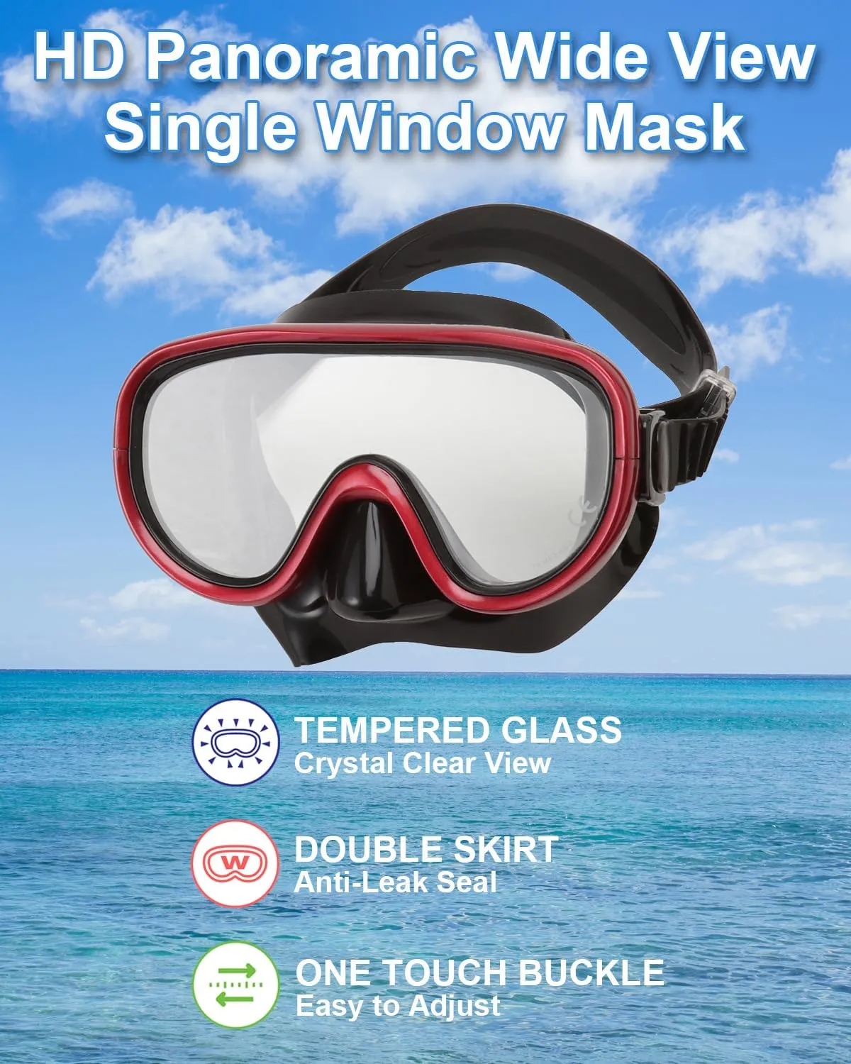 Snorkeling Gear for Adults, Single-Window Snorkel Mask & Snorkel Set, Semi-Dry Top Panoramic Wide View Snorkel Mask, Adult Snorkel Set Ages 10  Swimming Diving Package w/Travel Bag RC0105