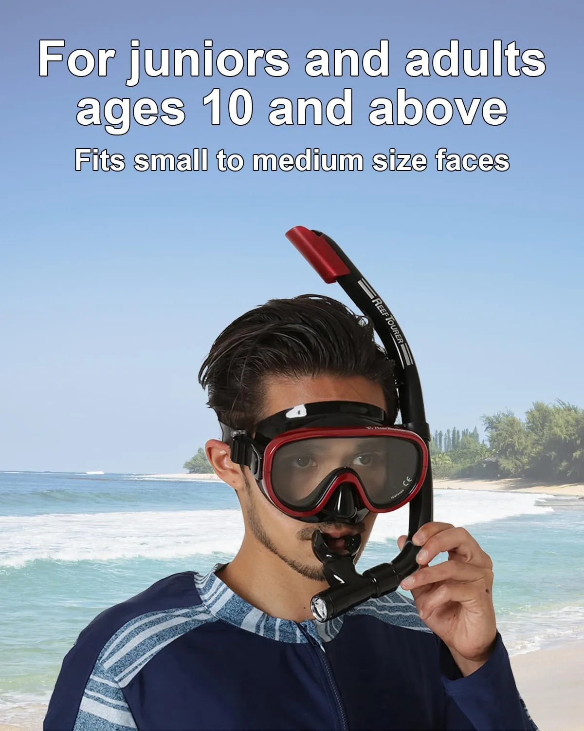 Snorkeling Gear for Adults, Single-Window Snorkel Mask & Snorkel Set, Semi-Dry Top Panoramic Wide View Snorkel Mask, Adult Snorkel Set Ages 10  Swimming Diving Package w/Travel Bag RC0105