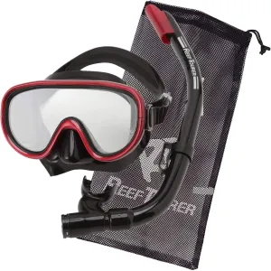 Snorkeling Gear for Adults, Single-Window Snorkel Mask & Snorkel Set, Semi-Dry Top Panoramic Wide View Snorkel Mask, Adult Snorkel Set Ages 10  Swimming Diving Package w/Travel Bag RC0105