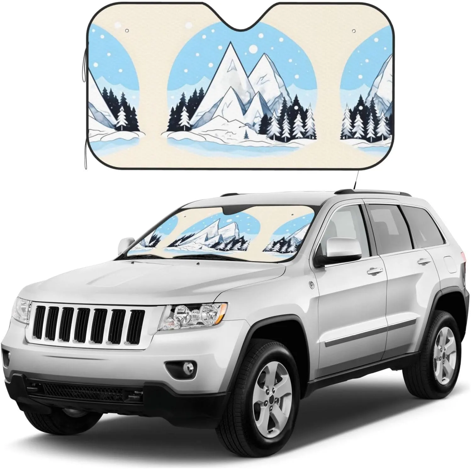 Snow-Capped Mountains Small Car Front Window Sunshade - Special for Summer Parking, Easy to Store