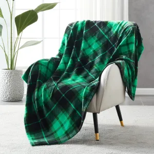 SOCHOW Flannel Fleece Throw Blanket 50 x 60 Inches, All Season Plaid Green Blanket for Bed, Couch, Car
