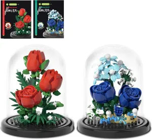 Sofray Flowers Bouquet Micro Bricks Building Set Toys with Dust Cover,2 Kinds of Rose Creative Artificial Flower for Kids,Boys and Girls,Gifts Ideas for Anniversary, Mother's Day for mom