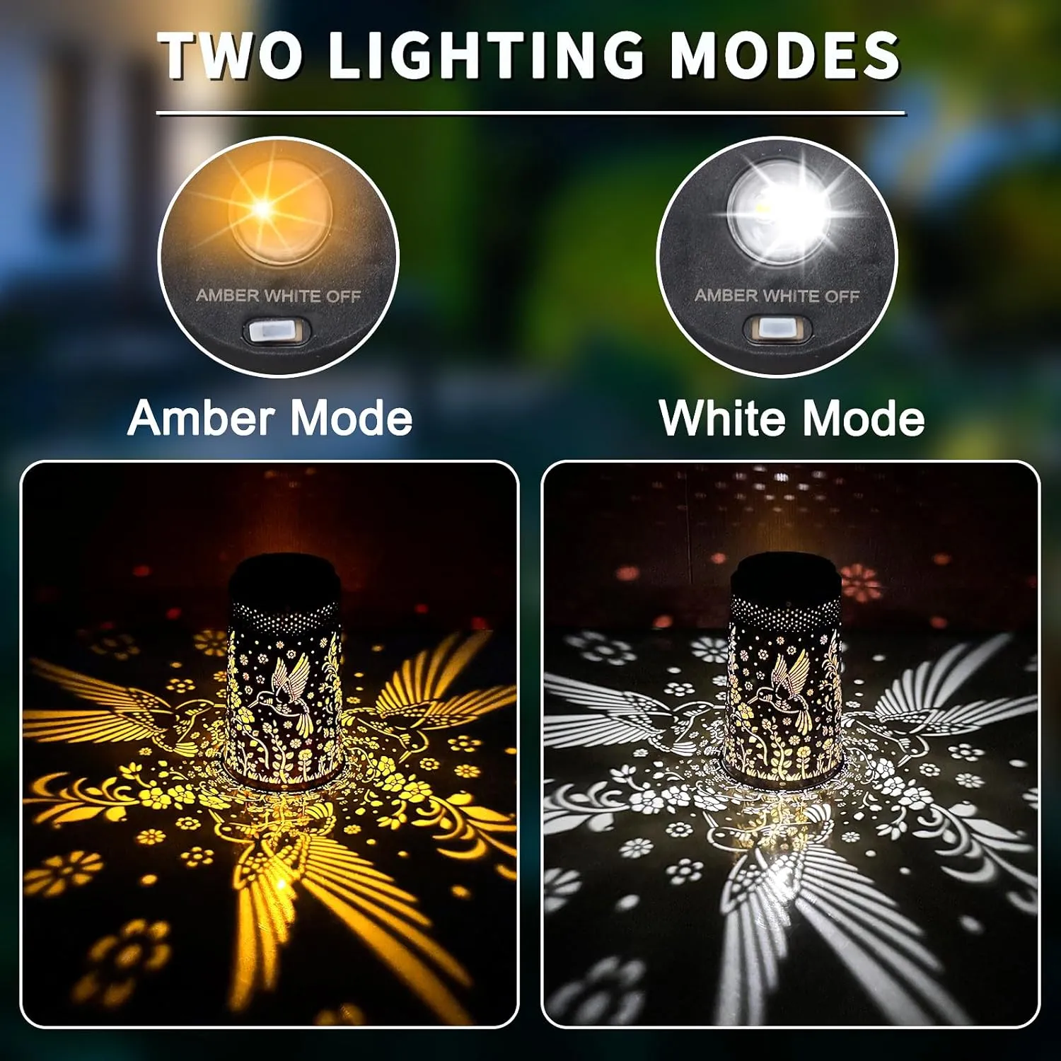 Solar Lanterns Outdoor Waterproof, 2 in 1 Amber & White Modes Upgraded, Bird Garden Decor Gifts for Women Mom Grandma, Metal Hanging Solar Lights Decoration for Yard Patio Porch Pathway, 1 Pack