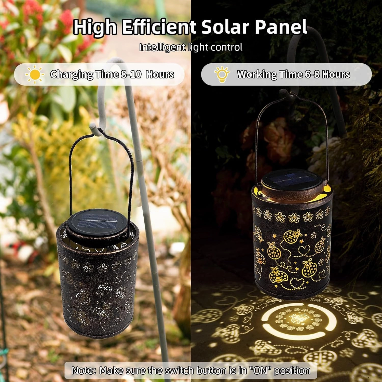 Solar Lanterns Outdoor Waterproof Ladybug Garden Decor, Hanging Metal Lights for Yard, Patio, Backyard, Porch, Fence, Ideal Birthday Gift for Women, Mom, Grandma