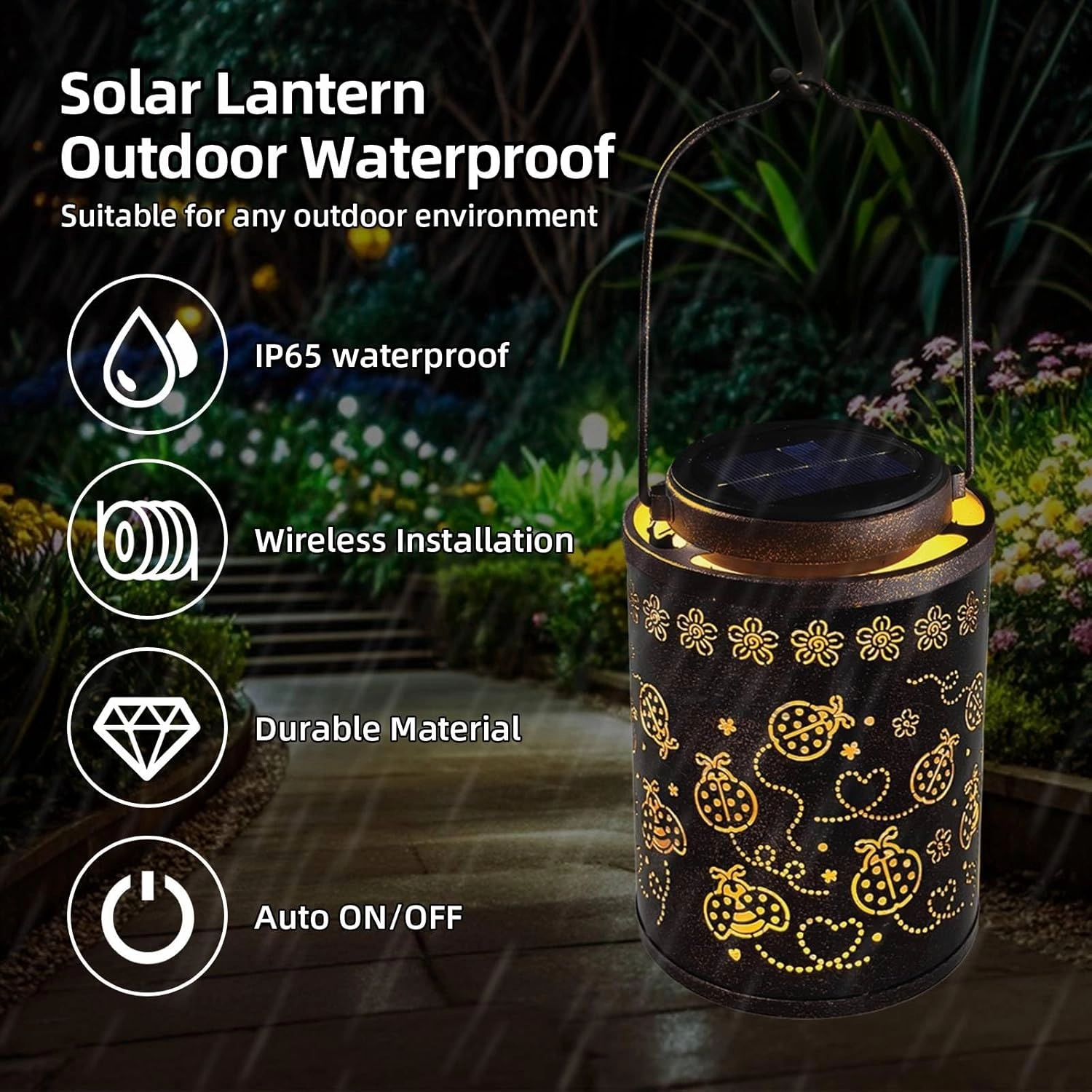 Solar Lanterns Outdoor Waterproof Ladybug Garden Decor, Hanging Metal Lights for Yard, Patio, Backyard, Porch, Fence, Ideal Birthday Gift for Women, Mom, Grandma