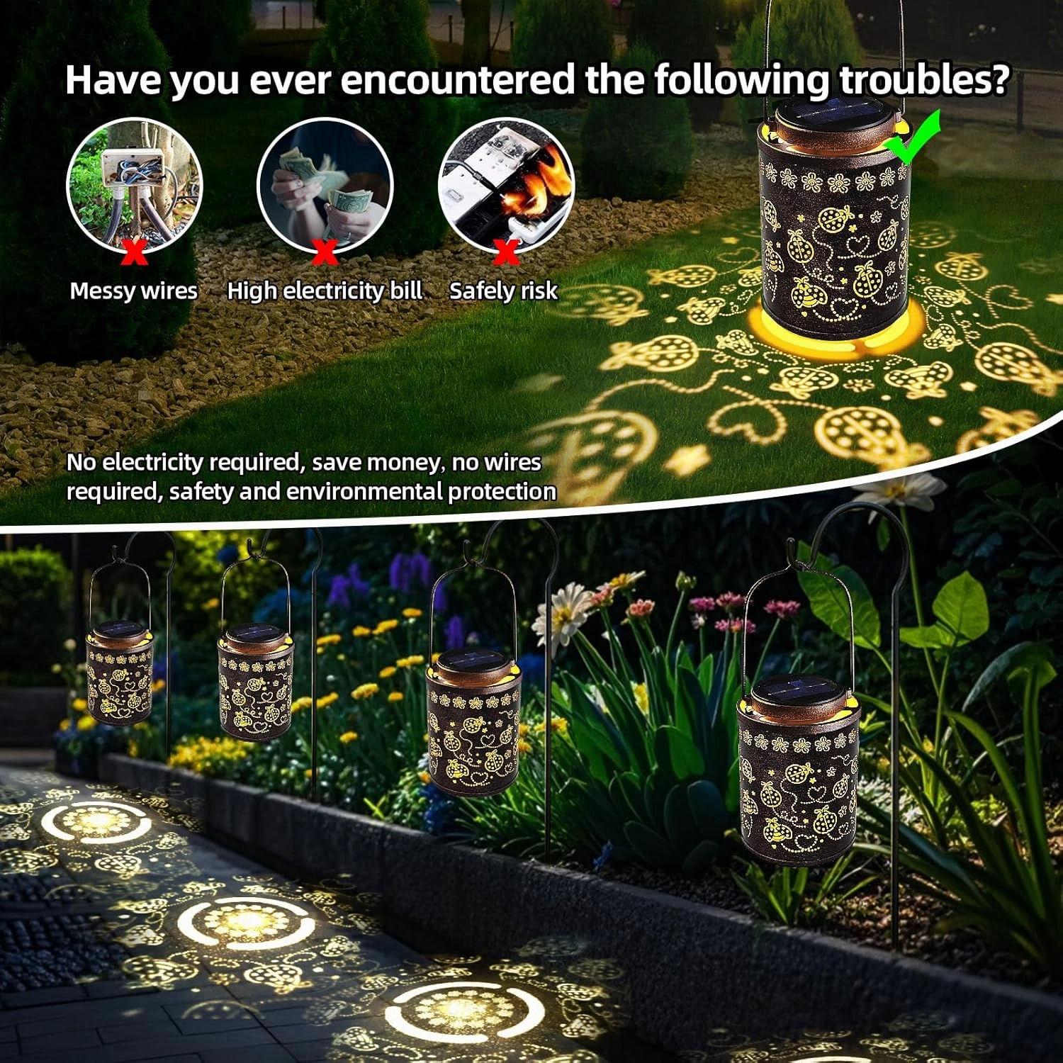 Solar Lanterns Outdoor Waterproof Ladybug Garden Decor, Hanging Metal Lights for Yard, Patio, Backyard, Porch, Fence, Ideal Birthday Gift for Women, Mom, Grandma