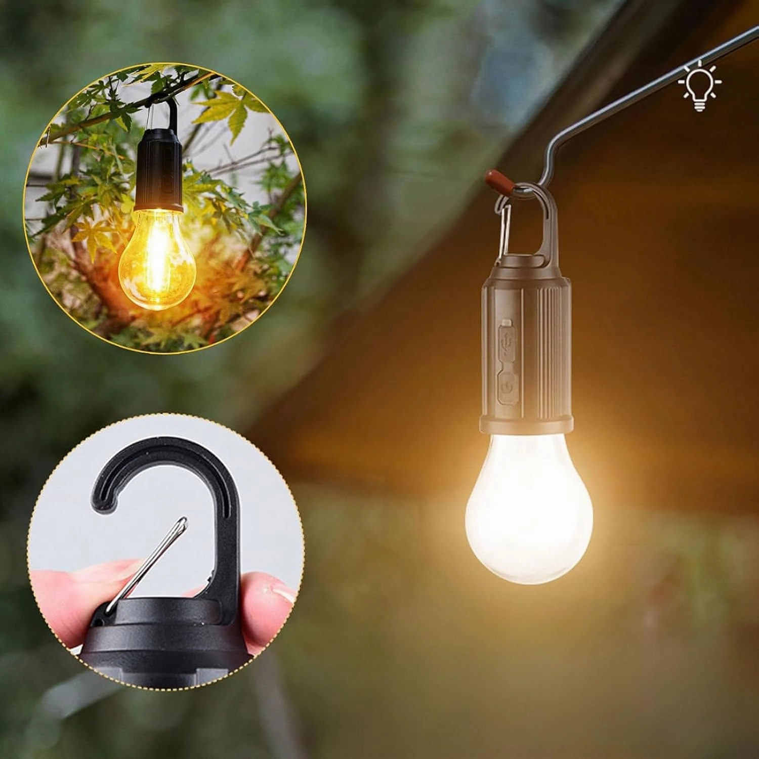Solar Rechargeable Hooked Camping Light, Multi-Functional Waterproof Solar Tent Lights, USB Rechargeable Led Camping Lantern,Portable Clip Hook Indoor ＆ Outdoor Hanging Lantern (Spherical Style, 3)