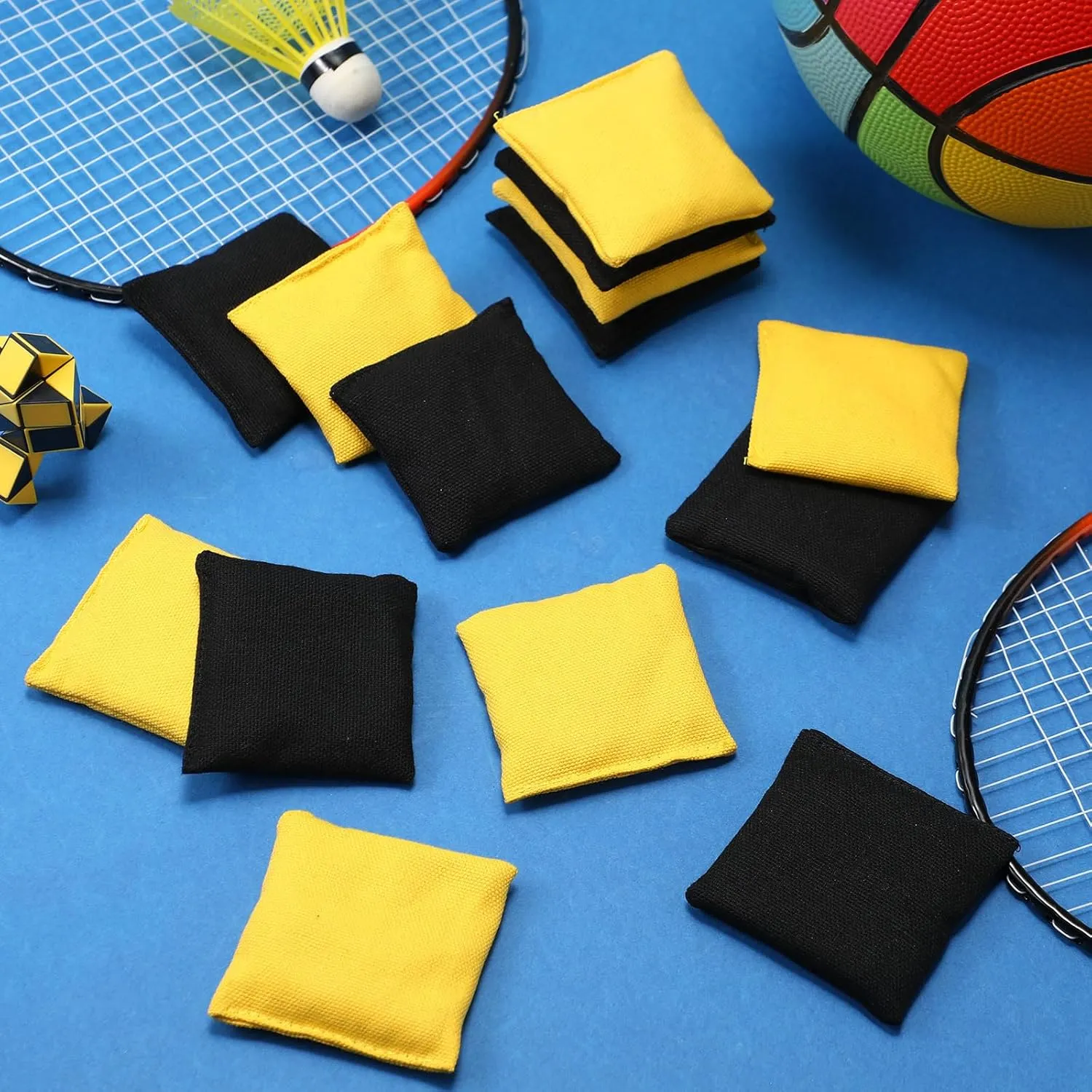 Sotiff 24 Pcs Bean Bags Mini Nylon Cornhole Bean Bags for Kids Tossing Fun Sports Outdoor Family Games Carnival Toy Patriotic Small Beanbag Hand Toss Party Game Supplies for Kid Adult (Black, Yellow)
