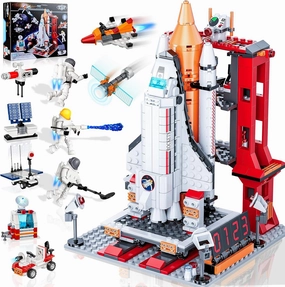 Space Exploration Shuttle Toys for 6 7 8 9 10 11 12 Year Old Kids, Girls, Boys, 12-in-1 STEM Projects Rocket Building Toy Kit with 3 Astronauts, Airplane Rocket Set, Gift idea for Ages 6  , 885 Pcs