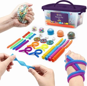 Special Supplies Fidget Toy Pack Fidget Kit for Kids, 30 Pc. Set, Interactive Sensory Toys with Squishy Balls, Fun Tubes, Squeeze Pets, and Animal Stretchy Strings for Fidgeting