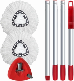 Spin Mop Replacement Head Compatible with O-Cedar EasyWring 1 Tank, 2 Microfiber Mop Refills, 30-58" Handle and 1 Base Set Combo (White,1 Tank System)